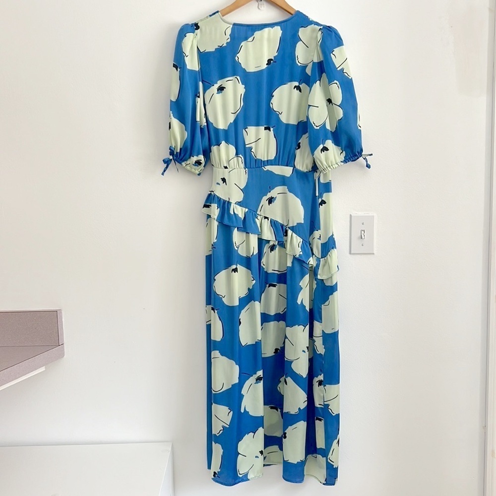 Topshop Crinkle Texture Wrap Front Midi Dress Blue Floral NWT - Picture 10 of 16
